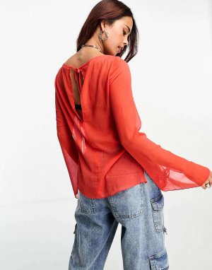 Красная прозрачная блузка с вырезом-лодочкой Monki