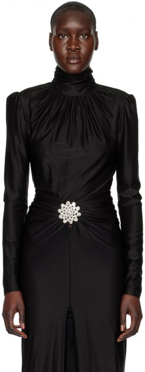 Черная блуза на пуговицах с кристаллами Paco Rabanne
