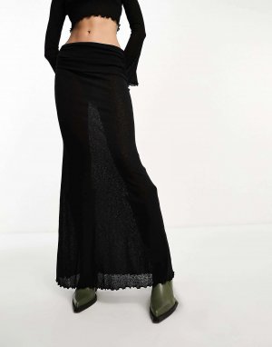 Черная сетчатая юбка макси с складками на талии ASOS