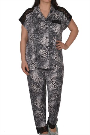 Серый женский пижамный комплект с короткими запонками из лайкры большого размера NICOLETTA