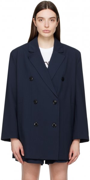 Темно-синий двубортный пиджак Ganni
