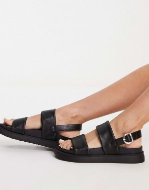 Черные кожаные двухсоставные сандалии Schuh Tasha