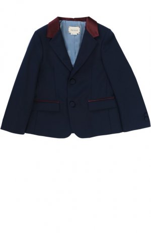 Однобортный пиджак с контрастной отделкой Gucci. Цвет: синий