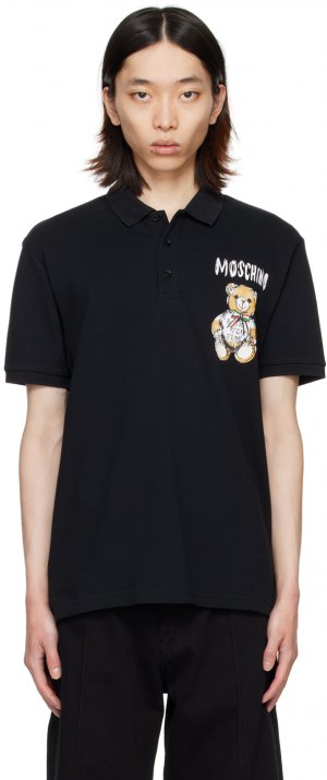 Черная футболка-поло с принтом Moschino