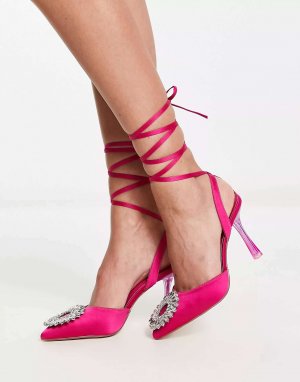 Розовые атласные туфли на каблуке с декорированным носком French Connection