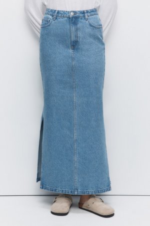 Юбка макси джинсовая прямая с разрезом сбоку befree. Цвет: голубой