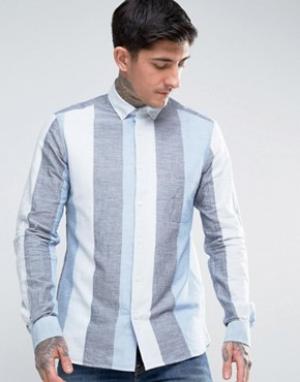 Рубашка на пуговицах в широкую полоску YMC. Цвет: синий