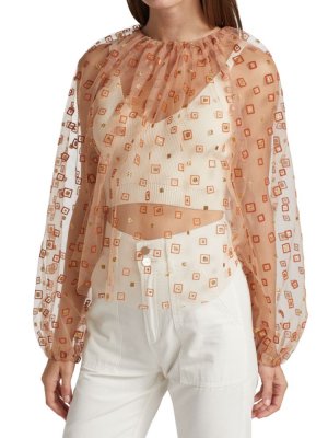 Прозрачная блузка со сборками на шее , цвет Copper Rachel Comey