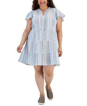 Многоярусное хлопковое платье-рубашка больших размеров Style & Co