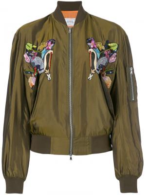 Куртка-бомбер с вышивкой Forte Couture. Цвет: зелёный