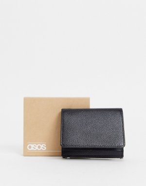Черный кожаный бумажник «2 в 1» со съемной визитницей ASOS DESIGN
