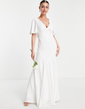 Свадебное платье из крепа с расклешенными рукавами Victoria-Белый ASOS EDITION