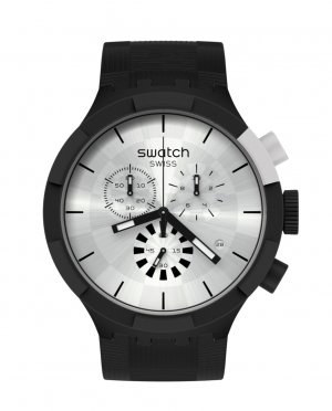 Серебряные часы в клетку на черном силиконовом ремешке , черный Swatch