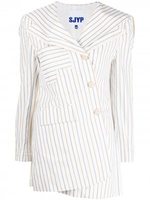 Полосатый пиджак с матросским воротником SJYP. Цвет: белый