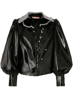 Куртка с пышными рукавами и отделкой кружевом жемчугом Cristina Savulescu. Цвет: чёрный