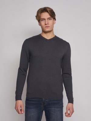 Пуловер с V-образным вырезом zolla. Цвет: темно-серый