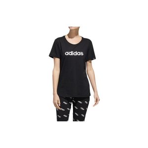 Alphabet Logo Print Training Sports Short Sleeve T-Shirt Women Tops Black FM6154 Adidas