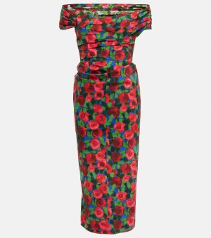 Платье миди с открытыми плечами и цветочным принтом , мультиколор Carolina Herrera