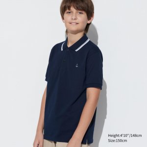 Рубашка-поло UNIQLO Kids Dry Pique с короткими рукавами, темно-синий