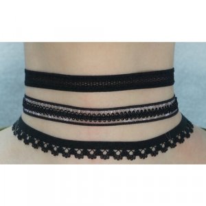 Четки Набор кружевных чокеров 3 шт, длина 30 см, серебряный, черный Fashion jewelry. Цвет: серебристый/черный