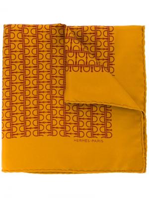 Нагрудный платок с мелким узором Hermès Vintage. Цвет: жёлтый и оранжевый