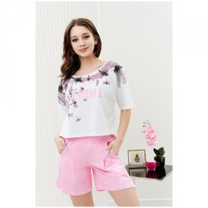 Женский домашний костюм/ пижама ( шорты+ футболка), размер 42 Натали. Цвет: розовый
