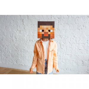 Картонная маска Стива из игры Майнкрафт/Minecraft Maskbro. Цвет: черный-коричневый/черный/коричневый