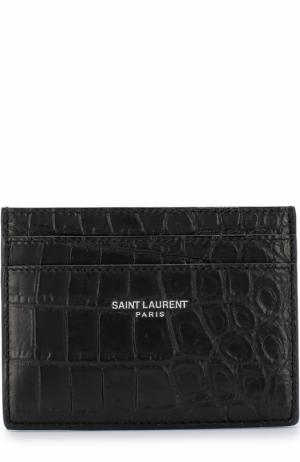 Кожаный футляр для кредитных карт с тиснением Saint Laurent. Цвет: чёрный