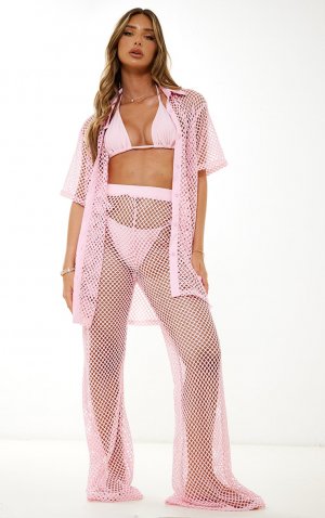 Розовые прямые пляжные брюки из сетчатой ​​ткани PrettyLittleThing