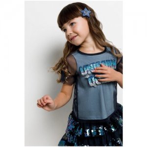 Блузка детская для девочек ACOOLA синяя, размер 110. Цвет: черный/синий/серый