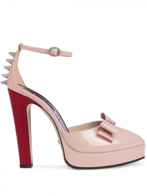 Лакированные туфли-лодочки с бантом Gucci. Цвет: розовый