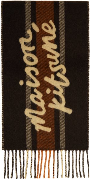 Коричневый шарф в полоску Maison Kitsune Kitsuné