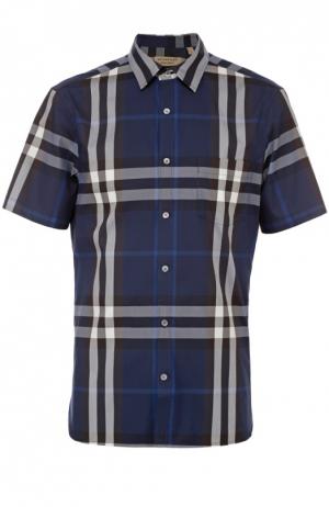 Рубашка из эластичного хлопка с короткими рукавами Burberry. Цвет: синий