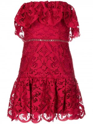 Кружевное платье мини с оборками Monique Lhuillier. Цвет: красный