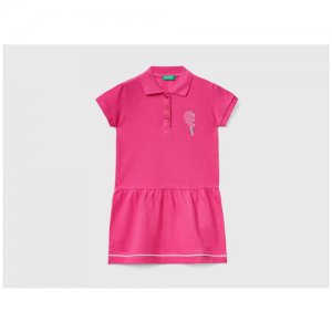 Платье-поло , хлопок, однотонное, размер 116 (YS), розовый UNITED COLORS OF BENETTON. Цвет: розовый