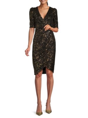 Платье до колена с пайетками-тюльпанами , цвет Black Gold Calvin Klein