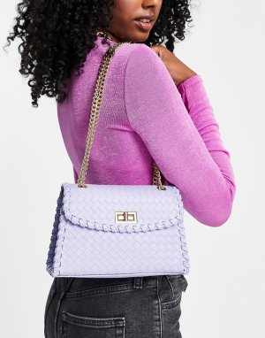Сиреневая плетеная сумка на плечо с золотистой фурнитурой Ego-Фиолетовый цвет EGO