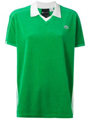 Велюровая рубашка-поло с вышитым логотипом Adidas Originals By Alexander Wang. Цвет: зелёный