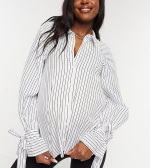 Рубашка в винтажном стиле черно-белую полоску с завязками на манжетах ASOS DESIGN Maternity-Многоцветный Maternity