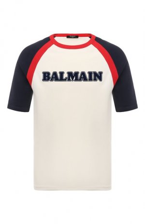 Хлопковая футболка Balmain. Цвет: кремовый
