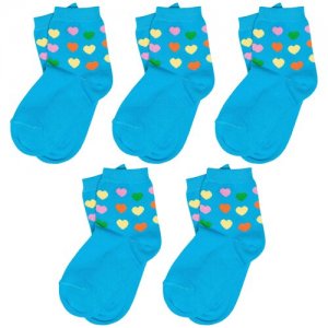 Комплект из 5 пар детских носков бирюзовые, размер 18-20 ХОХ. Цвет: бирюзовый