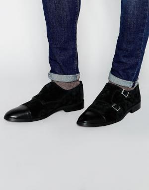 Черные замшевые монки с кожаной вставкой на носке ASOS. Цвет: черный