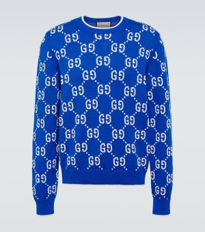 Хлопковый свитер вязки интарсия с узором gg, мультиколор Gucci