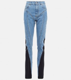 Узкие джинсы с завышенной талией и вставками из джерси MUGLER, синий Mugler