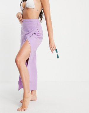 Сиреневая фактурная пляжная юбка макси с разрезом спереди -Фиолетовый цвет ASOS DESIGN