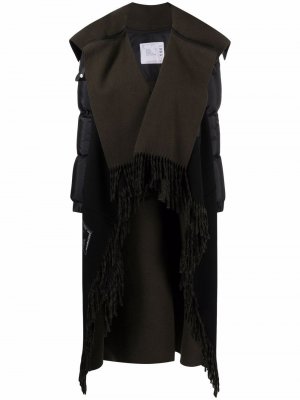 Однобортное пальто с бахромой sacai. Цвет: черный
