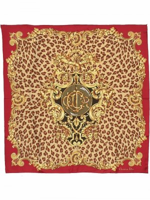 Шелковый платок pre-owned с леопардовым принтом Christian Dior. Цвет: красный