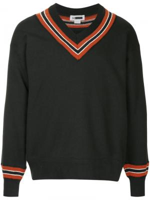 Полосатый свитер с V-образным вырезом H Beauty&Youth. Цвет: чёрный