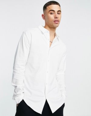 Рубашка из трикотажа белого цвета с длинными рукавами -Белый River Island
