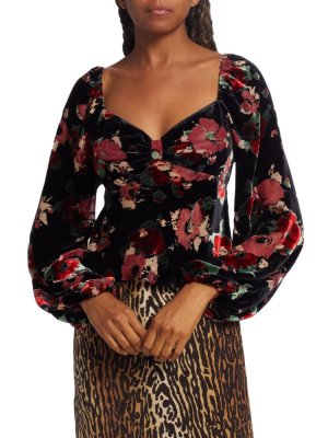 Бархатная блузка Bridgette с цветочным принтом , цвет Black Pop Rixo